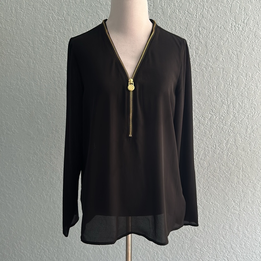 Women’s Micheal Kors Medium Black Gold Zipper Top